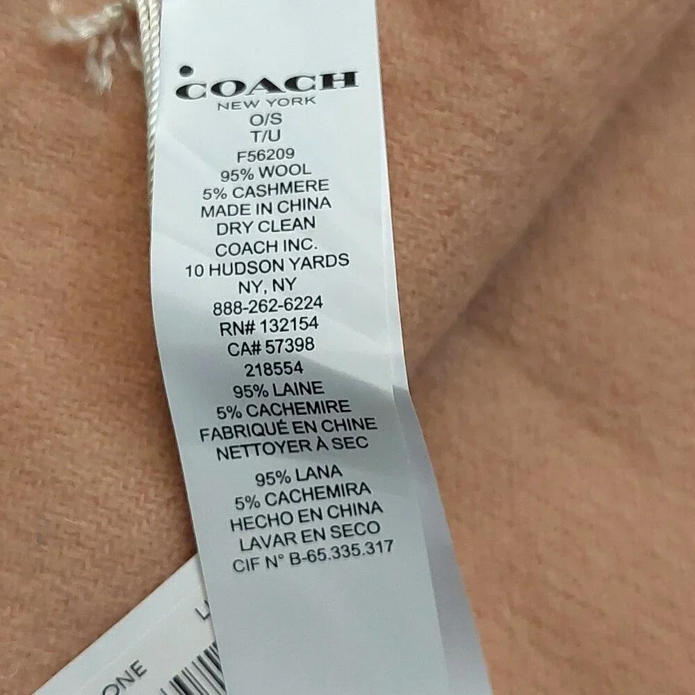 COACH Classic Vintage Pink Tan Reversible Wool & Cashmere Scarf VWT $175